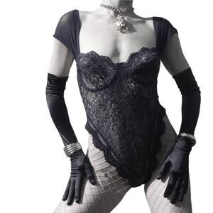 Vintage 80s Victoria Secret G String High Cut Thong Lace Bodysuit Gold Label